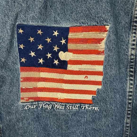Imus Sleeveless Blue United States Flag Patched Button Down Denim Jacket Size XL - Picture 11 of 14